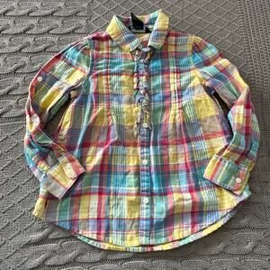 Ralph Lauren Pastel Plaid Ruffled Button Down ~ 5